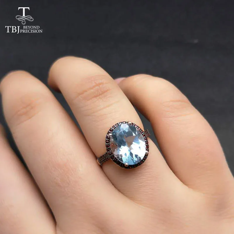 TBJ большой размер 5.5ct небесно голубой топаз Женское кольцо с драгоценным камнем