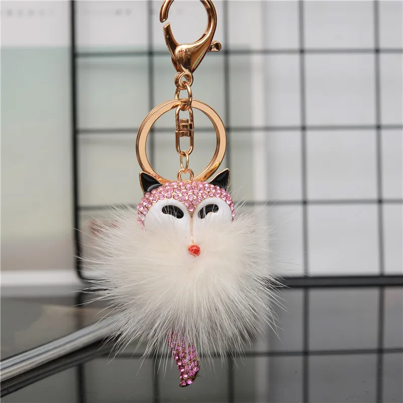 

Real Fox Fur Ball Keychain for Handbag Car Key Ring Cute Fox Inlay Simulated Pearl Pendant Key Chains for Women Gift EH839
