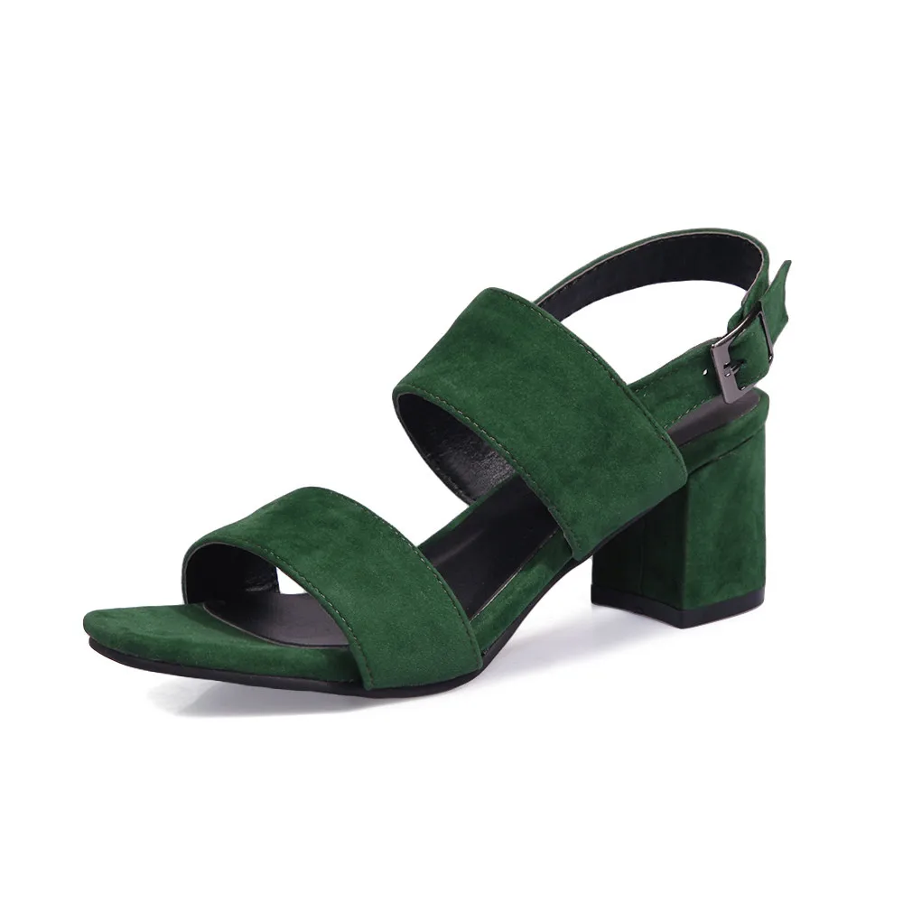 Green MORAZORA/Новое поступление года; женские босоножки; сезон весна-лето; модные удобные туфли на среднем каблуке с пряжкой; элегантные женские size33-43 из флока - Color: Green