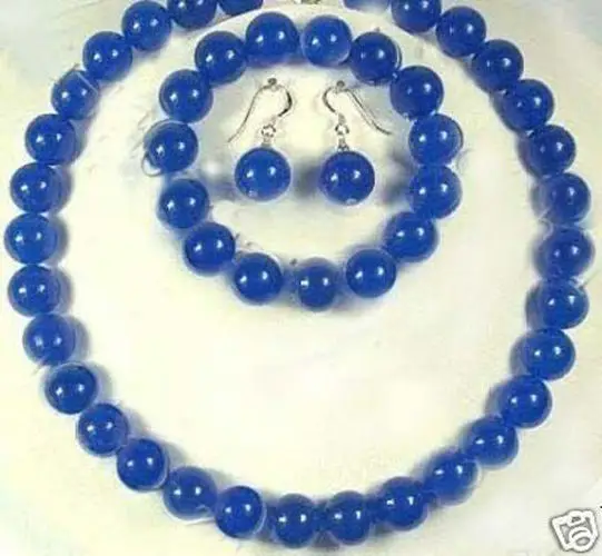 Ожерелье + браслет серьги с бисером халцедона 10 мм|jewelry set natural stone|fashion jewelry setjewelry sets