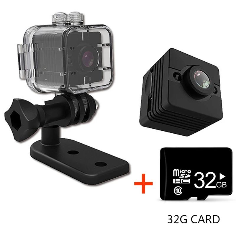SQ12 Водонепроницаемая мини камера ночного видения с 32G tf картой HD 1080 P объектив