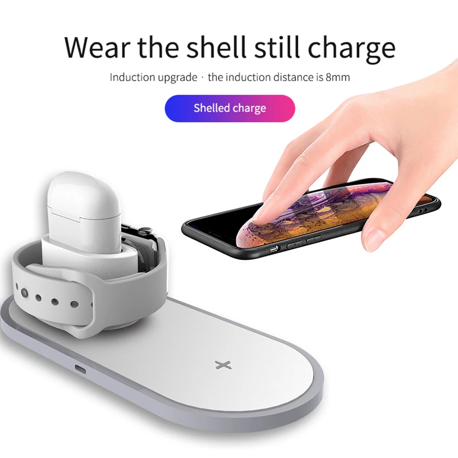 Беспроводное зарядное устройство 3 в 1 Qi для IPhone XR XS Max 8 Plus Apple Watch 2 4 AirPods быстрая