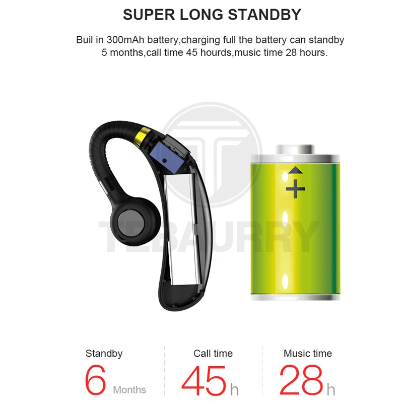 Bluetooth Earphone Wireless Headphone Headset with HD Music handsfree 45 hours working time for phone | Электроника