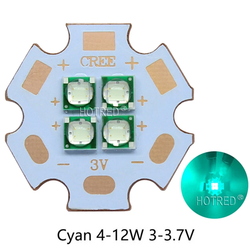 10 Вт-12 Вт 3V6V12V Epi светодиодный s 3535 голубой цвет 495-500nm 4 чипа 4 светодиодный s многочиповый высокомощный светодиодный Диод с 20 мм медной печатной платой