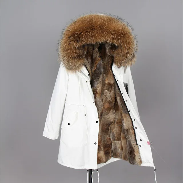 Raccoon fur liner 1 Однотонная женская зимняя парка средней длины с натуральным мехом натуральный мех белая хлопковая куртка зимняя женская меховая куртка парка - Цвет: Raccoon fur liner 1