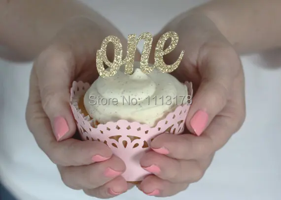 

Glitter "One" Cupcake Toppers custom number party baby bridal shower birthday wedding cake topper decor