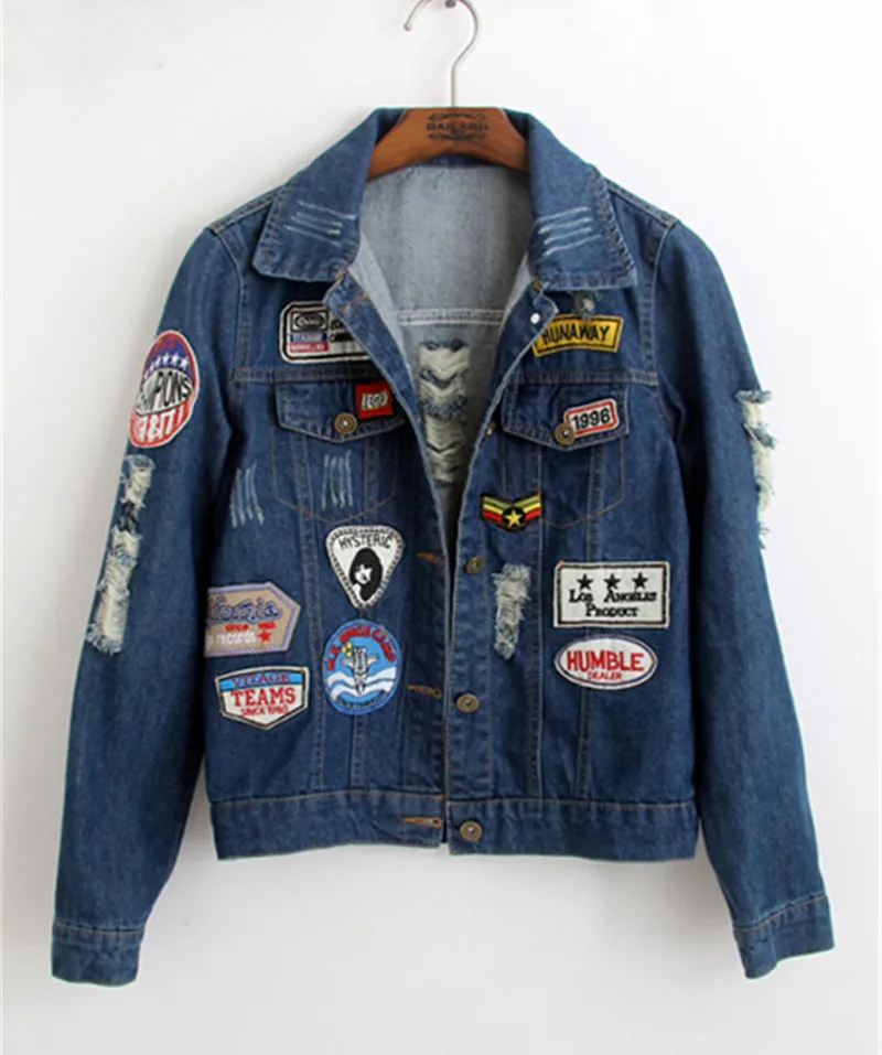 Куртка Женская Джинсовая 2017 Новый Женский Пальто Тенденция Патч Потерять Все
