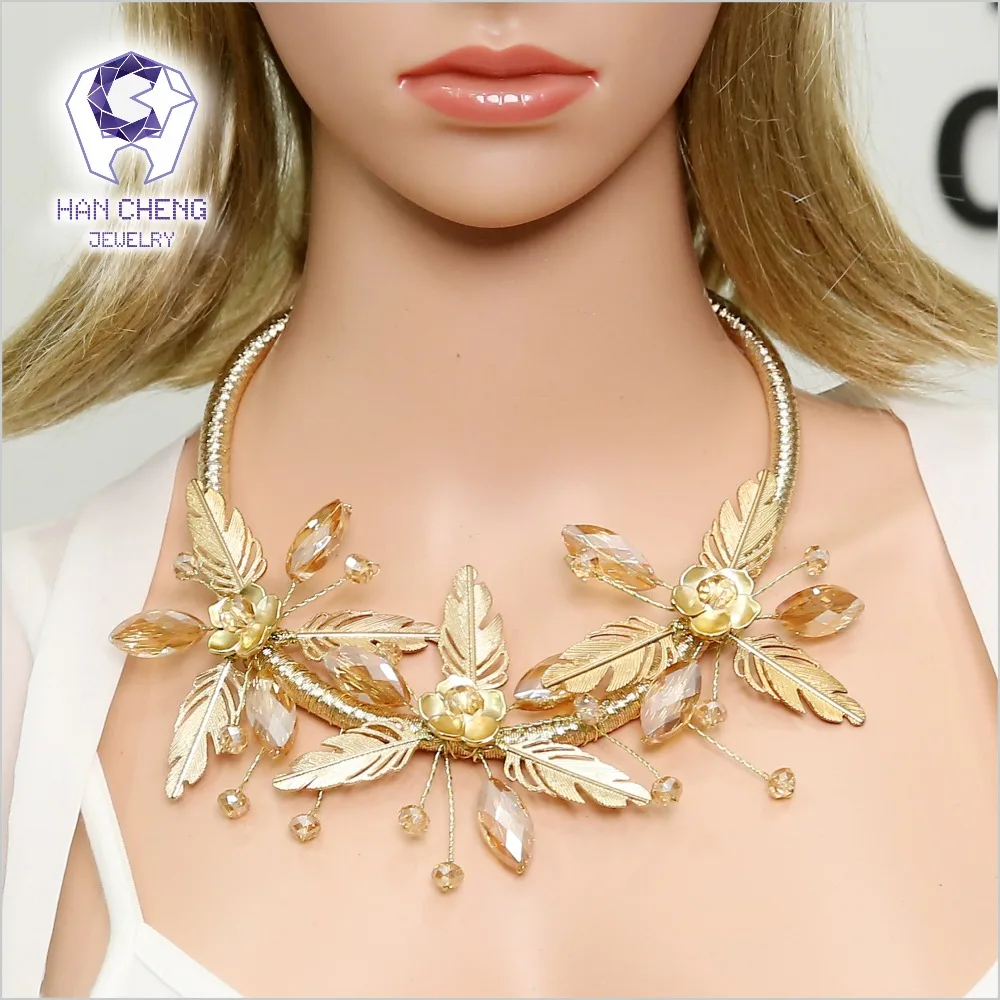 

HanCheng New Fashion Bohemian Golden Rope Flower Gem Stone Choker Necklace Women Necklaces Statement collar jewelry bijoux