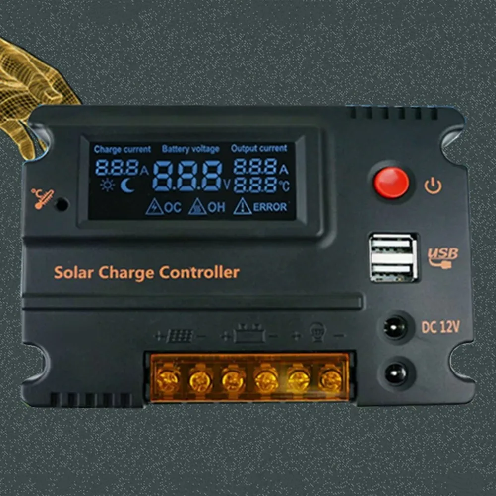 ACEHE 12V 24V Solar Charge Controller Auto Switch LCD Intelligent Panel Battery Regulator |