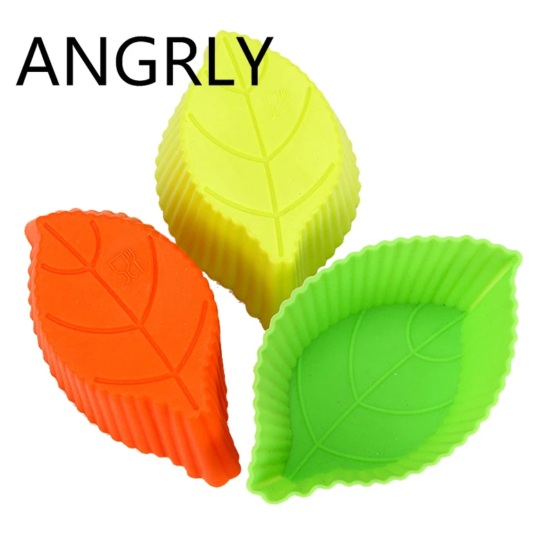 

ANGRLY Hot Sale DIY Silicon Leaves Cake Mold Muffin Chocolate Cupcake Liner Baking Cake Tools Soap Mold Cookie Cutter Cake Tool