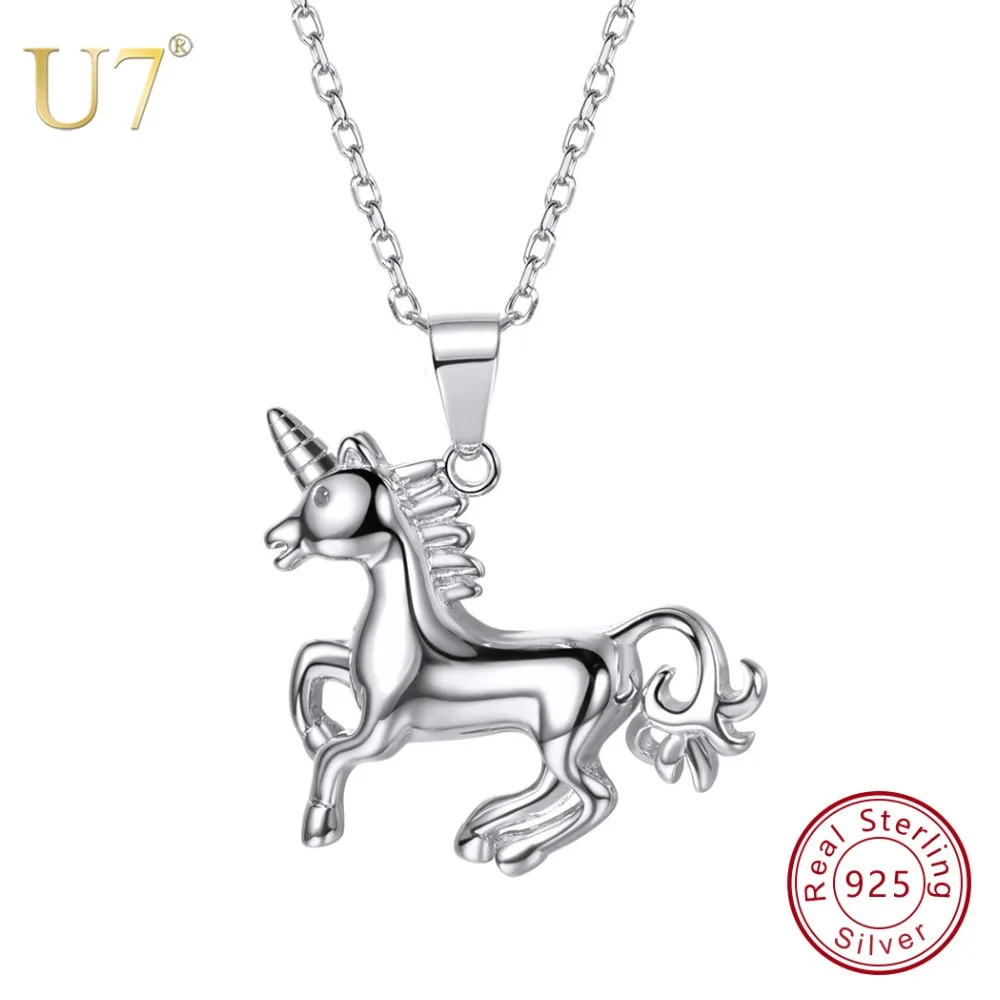 

U7 100% 925 Sterling Silver Horse Running Animal Pendant & Chain 2018 Valentine's Day Gift Women Jewelry Necklace SC39