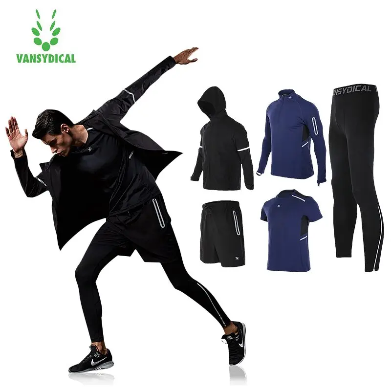 

Vansydical Mens Running Suits Winter Trainning Tracksuit Warm 5pcs Sport Suits Man Gym Clothing Sportswear Fitness Jacket Men