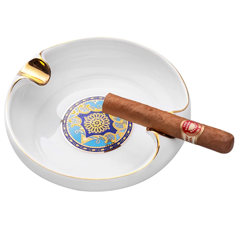 

Flowing gold-rimmed printing glazed ceramic cigar ashtray AS-380-2