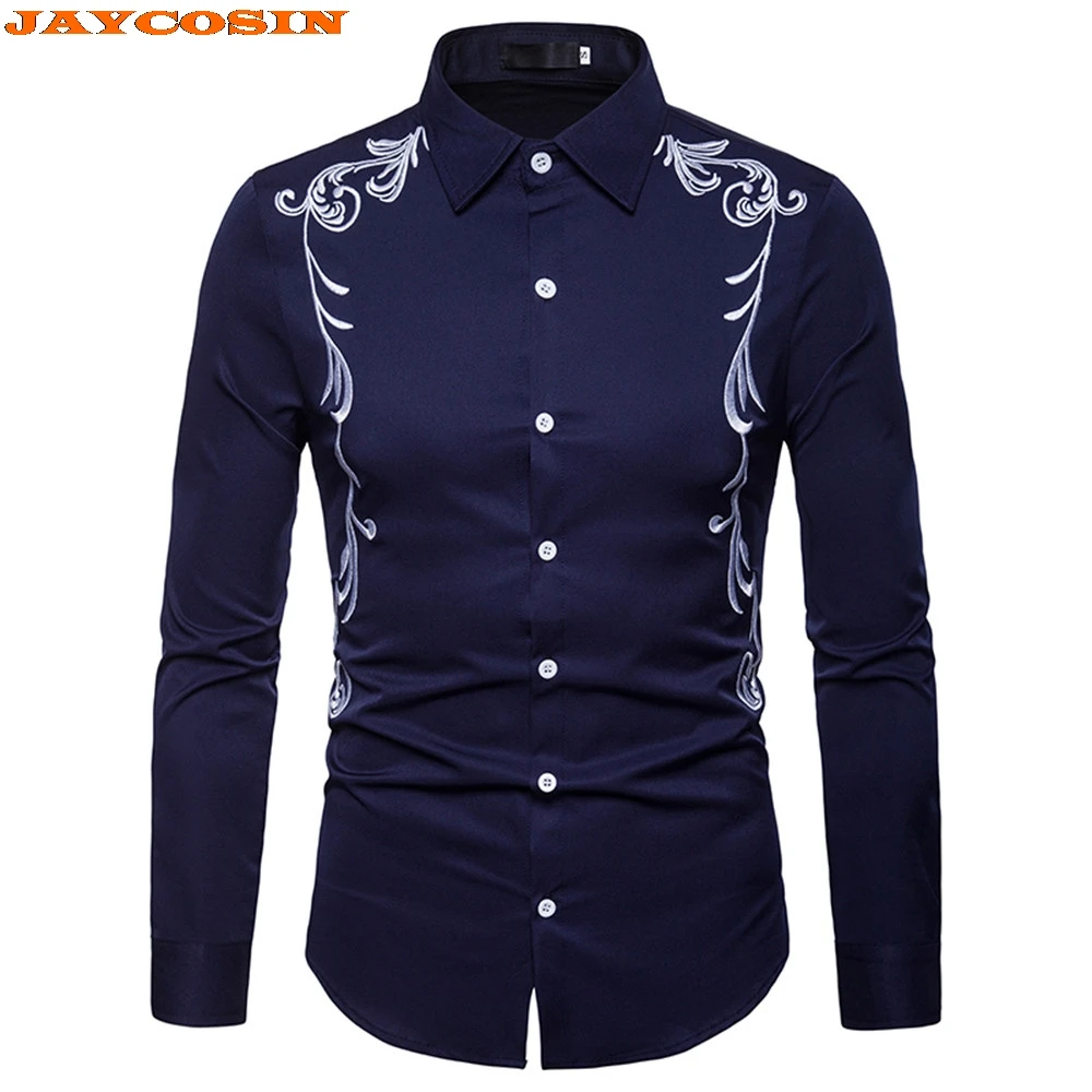 Мужская рубашка с длинным рукавом JAYCOSIN повседневная Облегающая в этническом