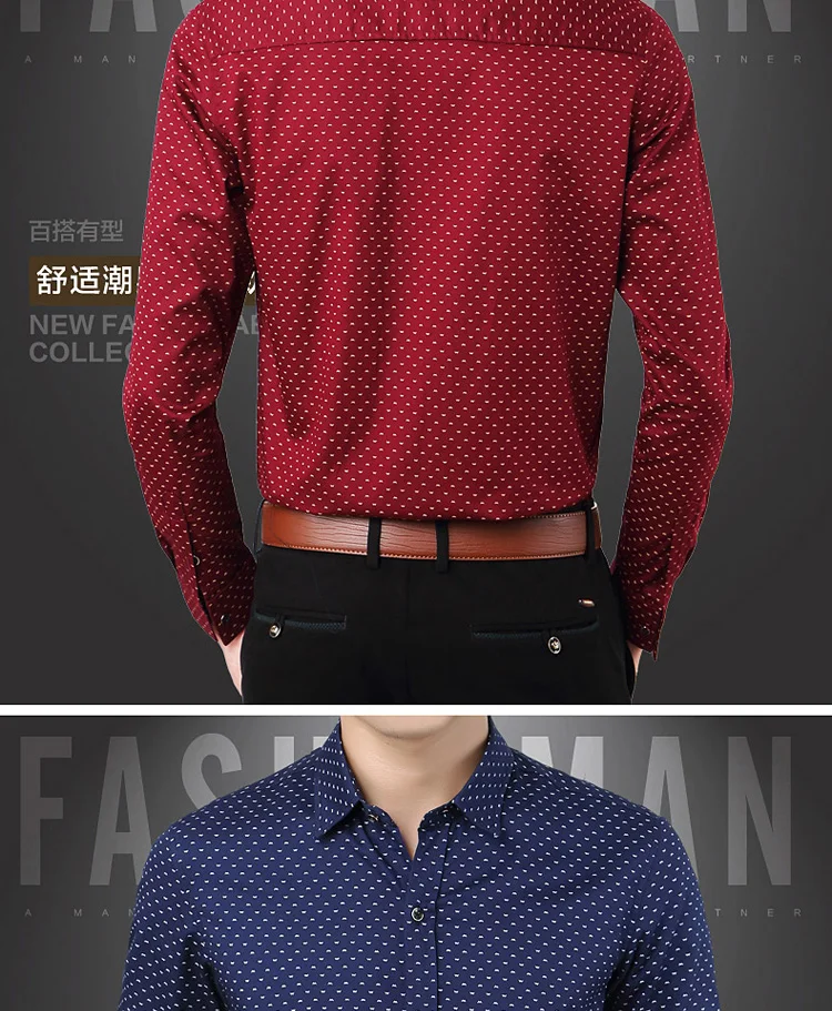5XL модная мужская Однотонная рубашка в горошек с длинным рукавом и отложным воротником, мужская рубашка, Повседневная Деловая Рабочая приталенная рубашка