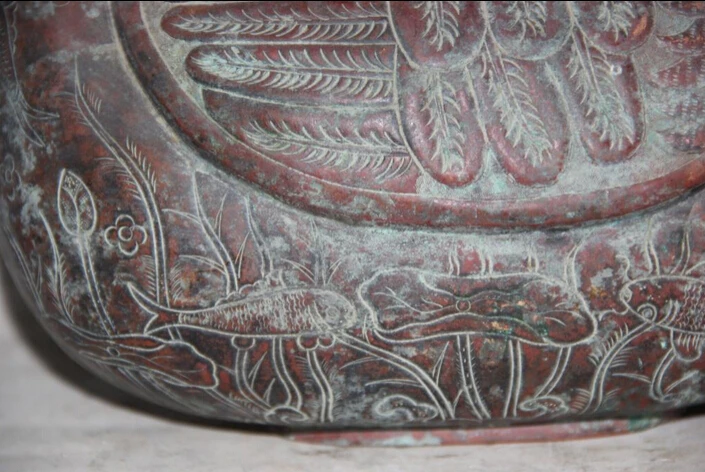 JP S62 12&quot Old Signed Chinese Palace Nobleman Copper Duck Zun Statue Portable Water Pot | Дом и сад