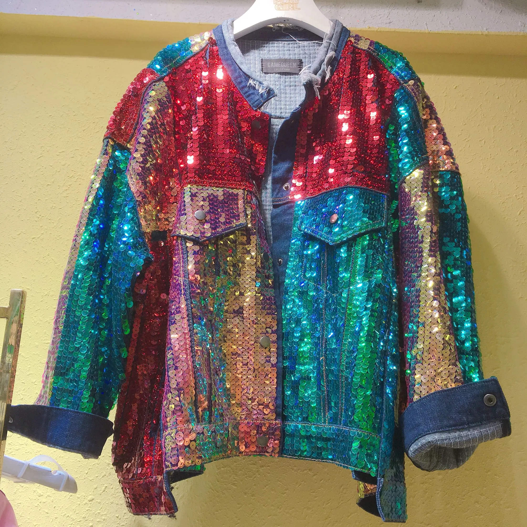 

2021 tide brand spring coat denim clothing sequin tooling jacket 2019 new port wind Harajuku ins female tide women jacket