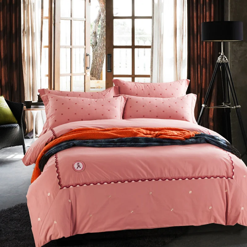 100% Cotton Embroidered Modern Hotel Bedding set King Queen size 4Pcs Duvet cover Bed sheet Pillow shams40 | Дом и сад