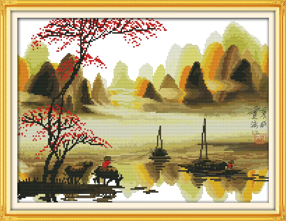 Поэтическая картина lijiang Li River Guilin рассчитанная Печать на холсте Китайская