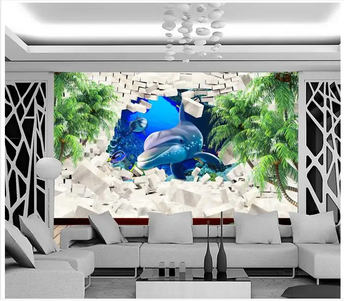 3D настенные росписи обои на заказ картина Dolphin кокосовое дерево ТВ настенная