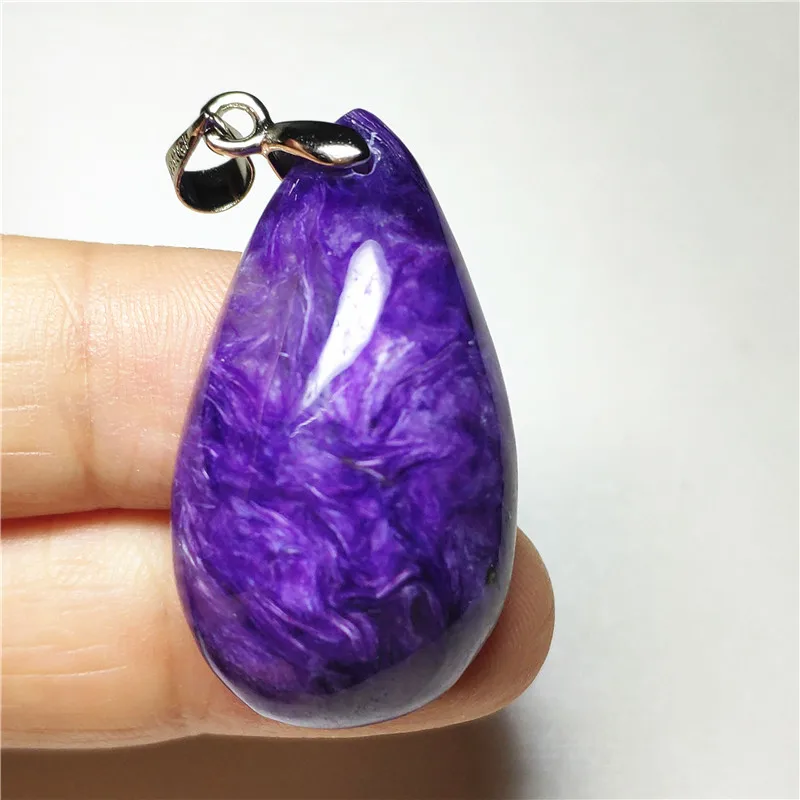 Natural Purple Charoite Necklace Pendant Water Drop Gemstone 34x19x10mm Women Man Anniversary Ghost Garden Jewelry Lucky Gift | Украшения и