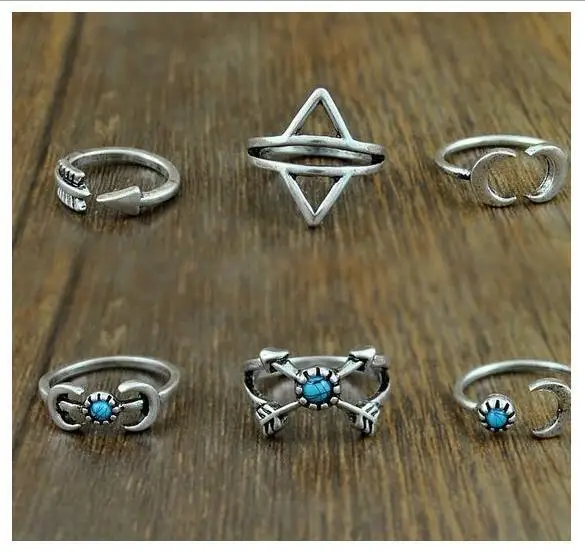 Набор Колец 6 шт./лот в стиле ретро с увеличенными геометрическими лунными