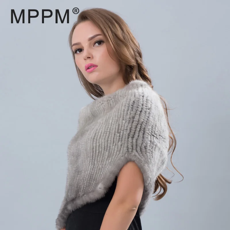 Шарф MPPM из меха норки с маленьким зазором шарф для женщин Вязаная Шаль Однотонный