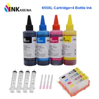 inkarena 400ml bottle refill ink kit replacement for hp 655xl 655 ink cartridge 3525 4615 4625 5525 6520 6525 printer syringe