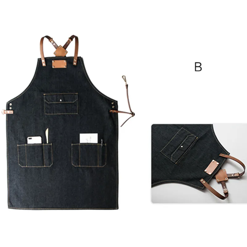 Черный джинсовый фартук кожаный ремешок Парикмахерская флорист художник одежда