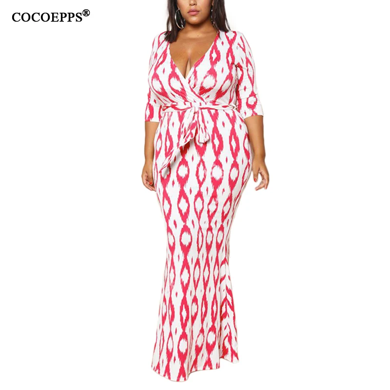 2019 Весна 5XL 6XL размера плюс Бохо длинное платье макси сексуальное Глубокий v