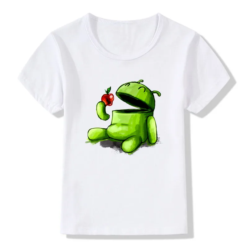 2019 детская одежда с принтами для детей Детское Android Robot Apple смешные футболки О