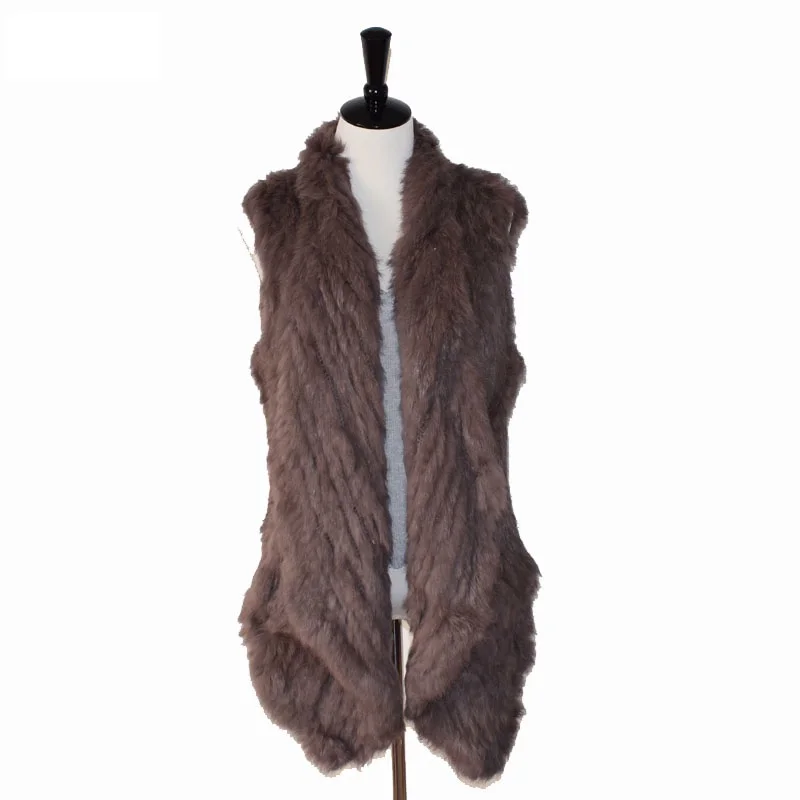 Zero Fish 2021 New Real rabbit fur knitted vest handmade  waistcoat medium-long coat Big Collar  knitted fur vest