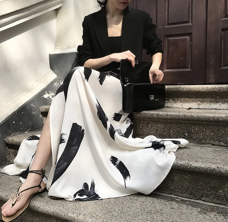 Женская длинная юбка из полиэстера летняя с принтом большие размеры Faldas Mujer Moda 2019