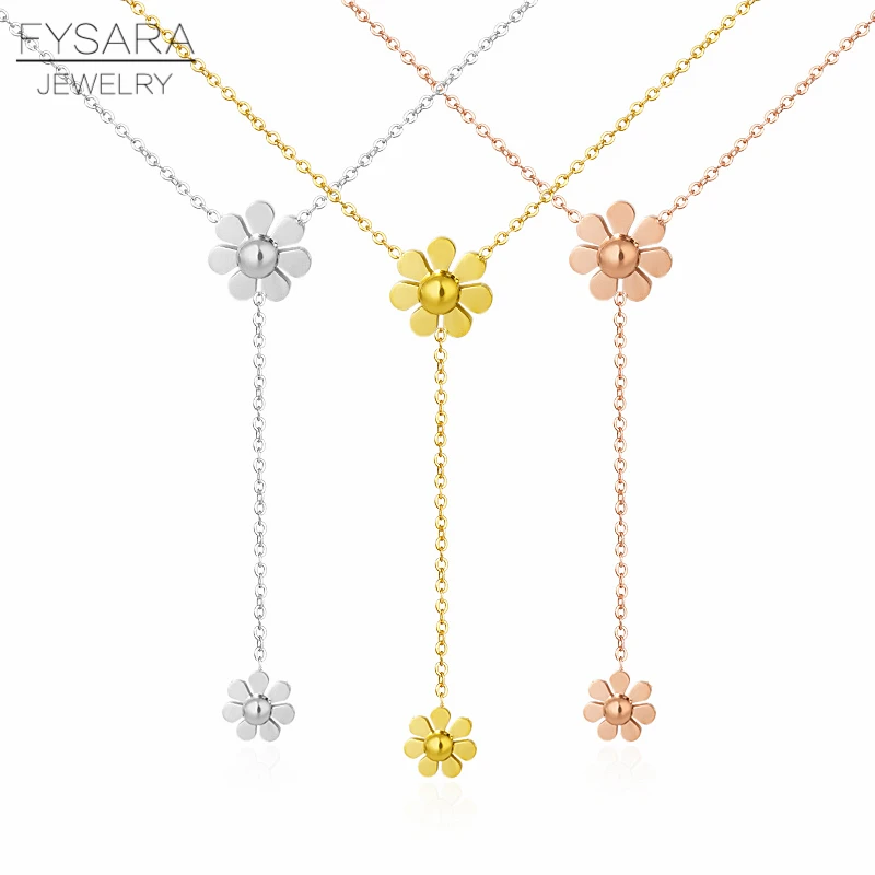 FYSARA Роскошный цветок ожерелье Маргаритка, Подвеска для женщин вечерние милые Ожерелье под розовое золото быстрый адаптер из нержавеющей стали ювелирные изделия нержавеющей стали