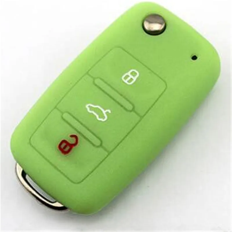 Luminous Green Защитный силиконовый чехол для дистанционного ключа от машины чехол для Volkswagen VW POLO Tiguan Passat B5 B6 B7 Golf EOS Scirocco Jetta MK6 Octavia - Название цвета: Luminous Green