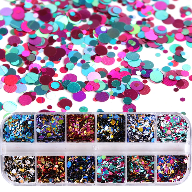 1 случай Смешанная Круглый блестки Nail Art Блеск красочные хлопья Холо пудра для кончиков волос UV гель для ногтей пайетка инструмент Декор Маникюр JIP-C