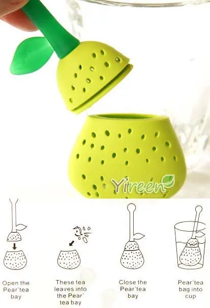 

Pear shape TEA-Infuser-Diffuser-Bag-for loose & Herbal Tea,Tea making device, Silicone tea bags/pot/teaspoon