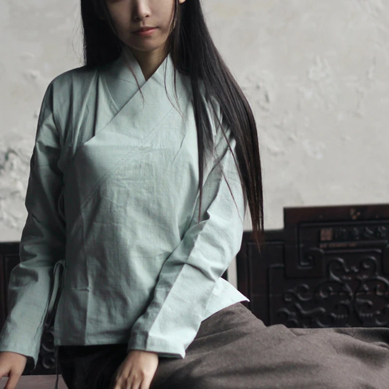 

Nagodo Traditional chinese shirt 2018 Cotton Chinese Style Linen Top Retro Folk Tea Clothing Zen Blouses white green beige