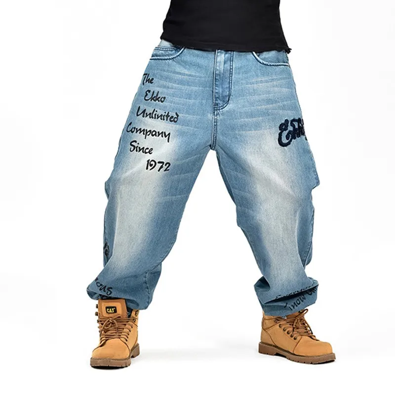 Hip Hop Джинсы Мужчин Новое Прибытие Холодный Свет Синие Багги Свободные Fit