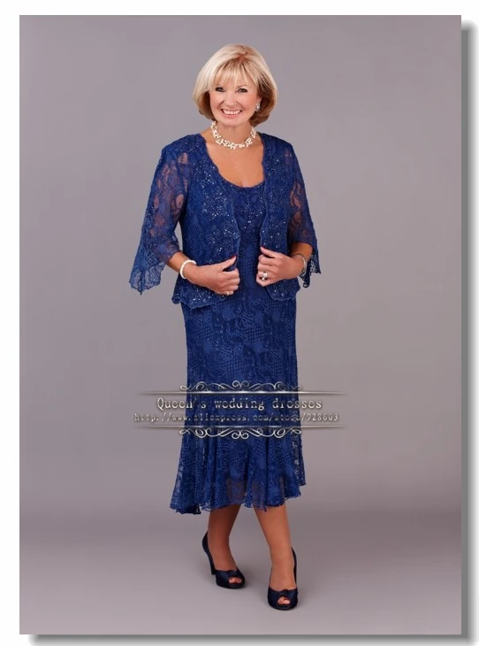 

2017 New style Lace Two Piece Mother Of the bride Dresses Plus Size Royla Blue