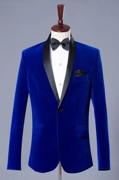 

Blue stage formal dress marriage suits blazer slim mens blazers set groom married costume banquet man jacket + trousers + tie