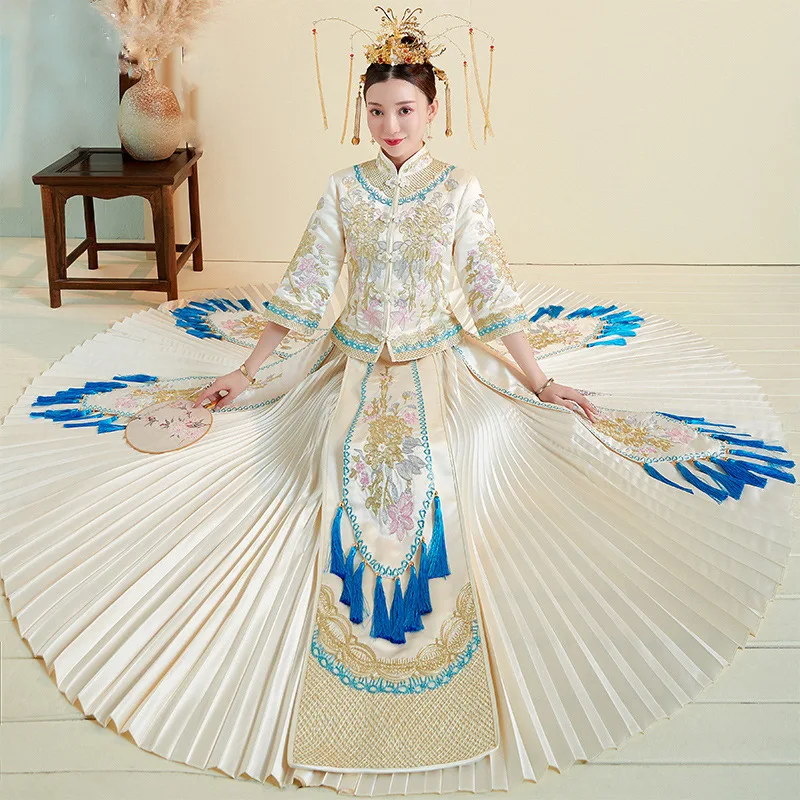 Невесты традиционные для женщин китайские свадебные Qipao свободные Cheongsam восточные платья вышивка кисточкой костюмы размеры Размеры s m l xl XXL