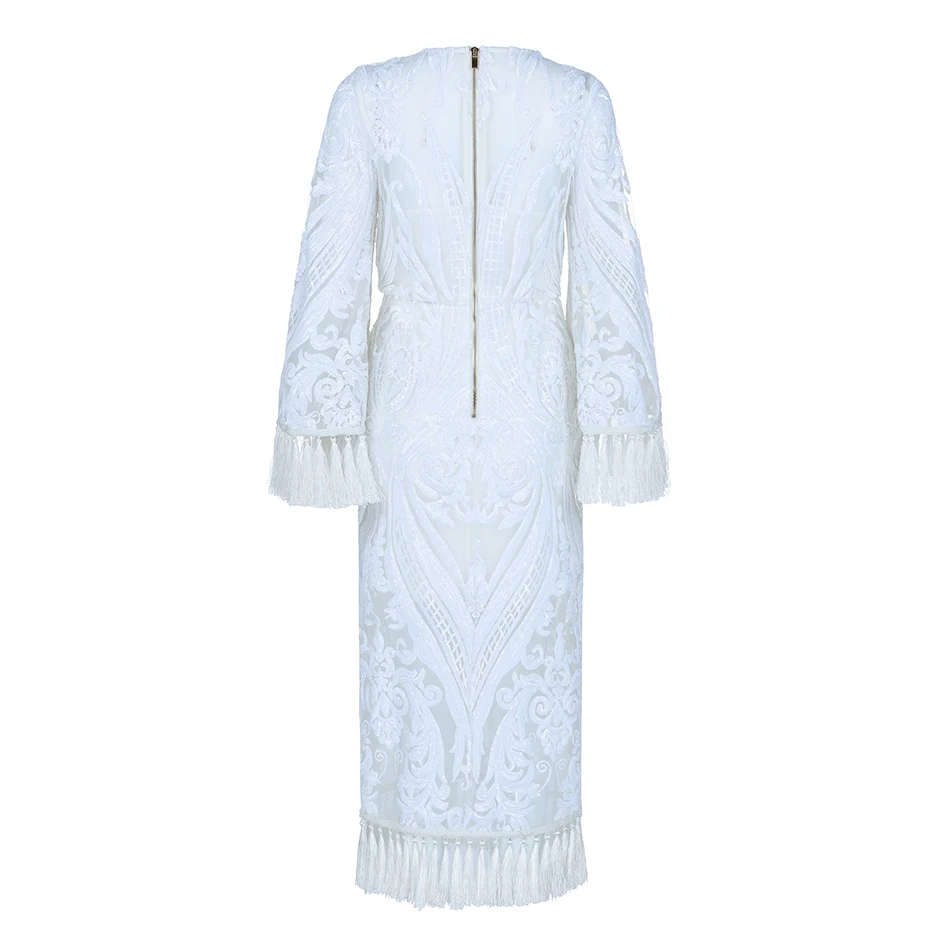 Женское Кружевное облегающее платье Modphy Белое Облегающее с длинными рукавами и