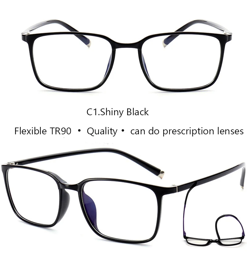 C1 Shine Black IVSTA очки, очки для мужчин, большие, негабаритные, квадратные, оптические, по рецепту, TR90, оправа, ультра-светильник, мягкая близорукость, очки для чтения, женские - Цвет оправы: C1 Shine Black