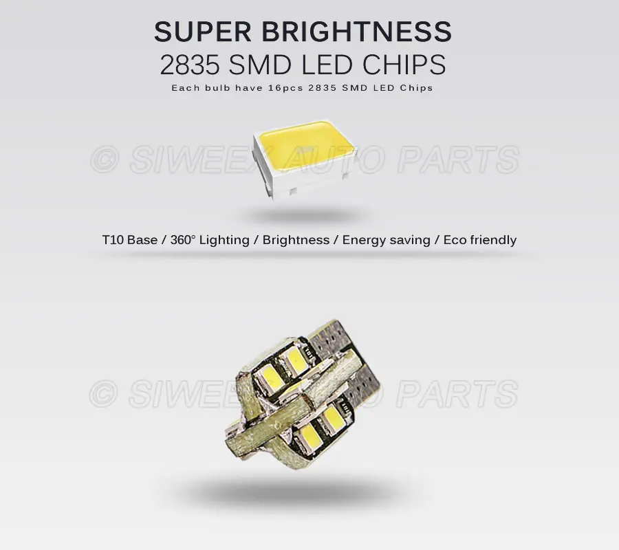 10 шт. W5W T10 светодиодный ная лампа 16 SMD 2835 автомобисветильник внутренний свет без