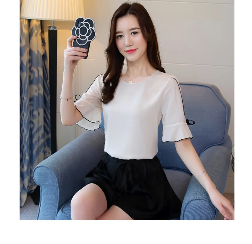 Blusas mujer de moda 2019 Женские топы и блузки офисные женские короткие однотонные
