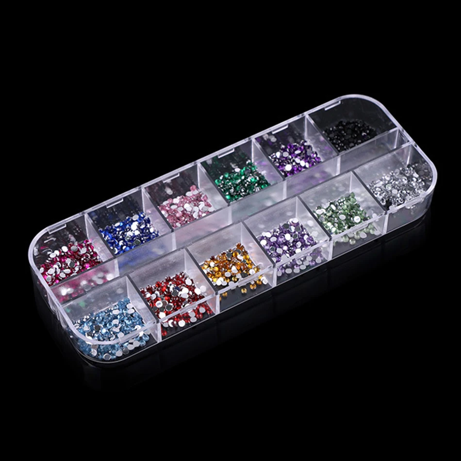 3000 ШТ. Nail Art Стразы Блеск Украшения Алмаз Акриловые 12 Плед Шкатулки Цветов