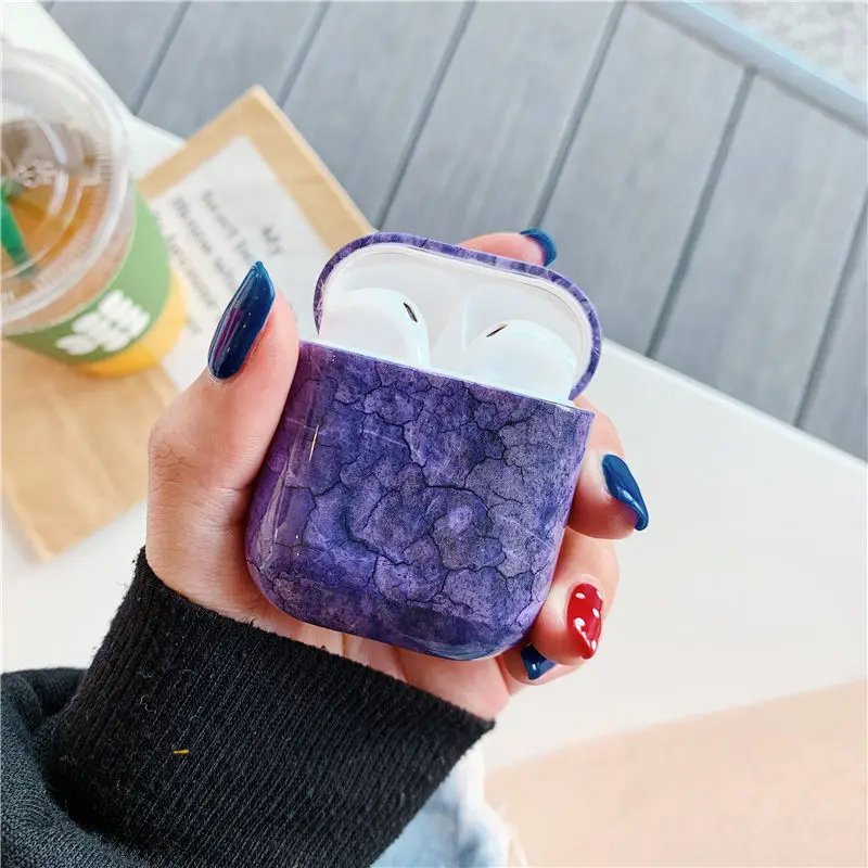 Винтажный чехол с фиолетовым мраморным узором для зарядки AirPods Жесткий Чехол ПК