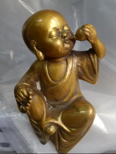 Китайский буддийский из бронзы с позолотой молодой монах Архат| |