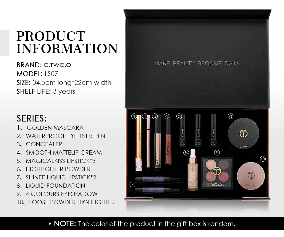 O. TWO. O, черного и золотого цвета серии Make Up набор инструментов 13 шт./компл. с косметикой профессиональная акустическая система Красота Make Up набор косметики